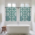 thumbnail image 4 of Teal Green Kitchen Curtains 45 Inch Length, Vintage Abstract Geometric Texture Tiers Curtains for Bathroom Bedroom Cafe, Light Filtering Small Window Treatment Short Tiered Drapes 2 Panels 42"Wx45"L, 4 of 8