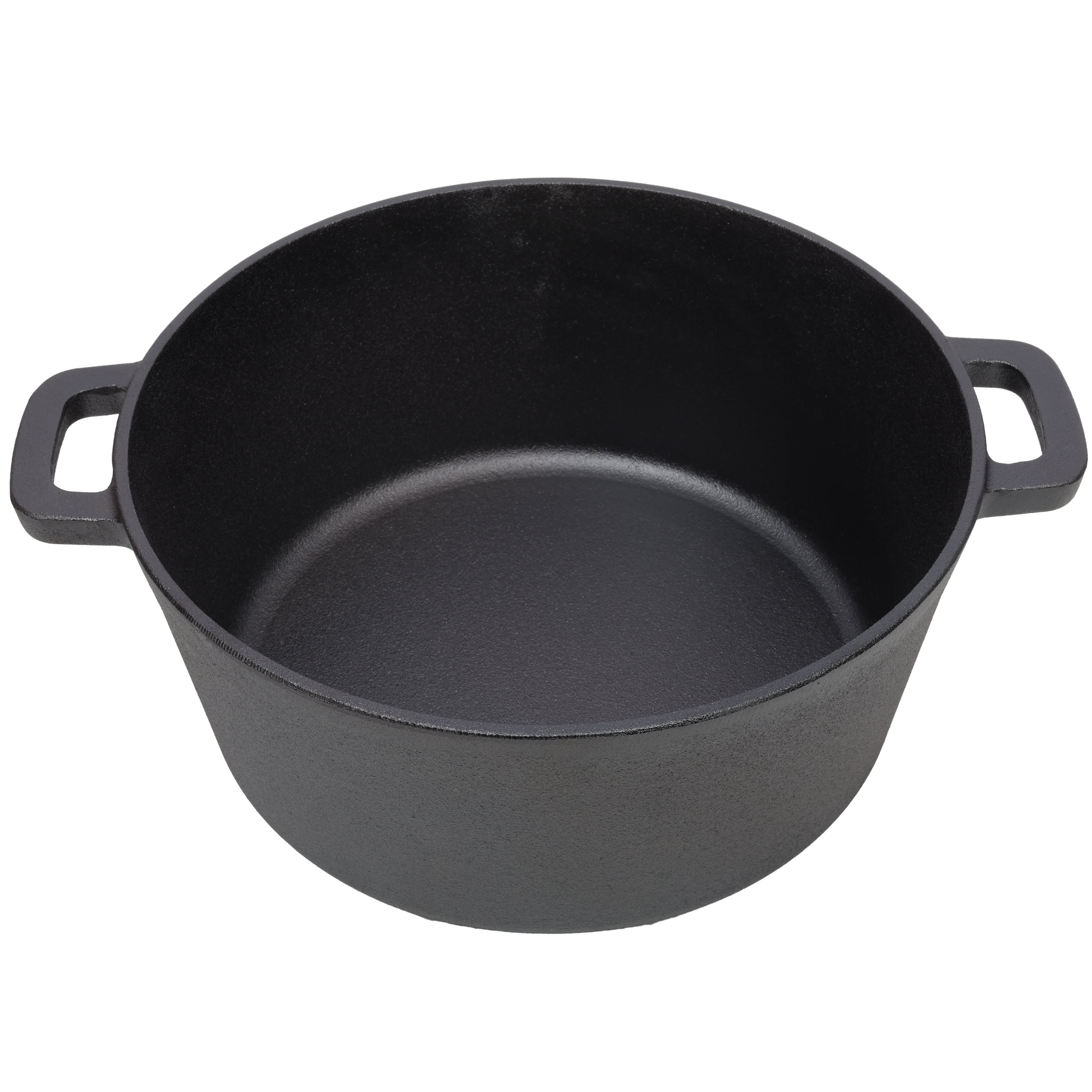3-in-1 Pre-Seasoned Cast Iron Dutch Oven with Ribbed Skillet Lid and Pot Rack, 5-Quart Camping Cookware, Black