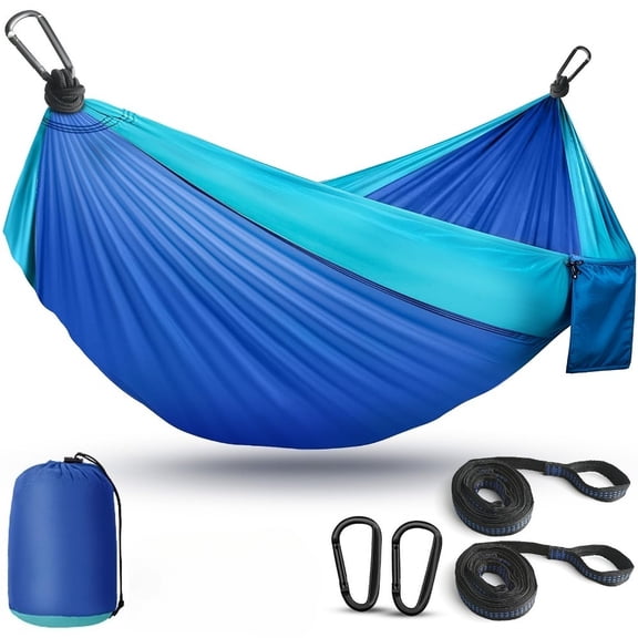 Double Camping Hammock, Portable Lightweight Nylon Hammock for Outdoor Backpacking Beach Yard Backyard Travel, Hold Up 500 Lbs
