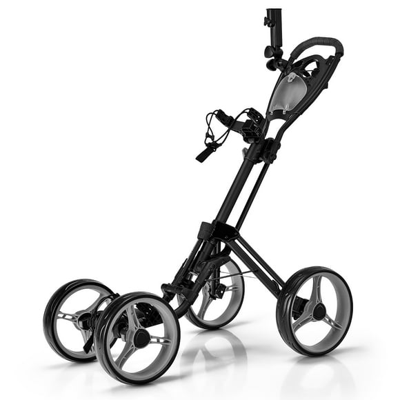 Goplus Folding 4 Wheels Golf Push Cart W/Brake Scoreboard Adjustable Handle Gray