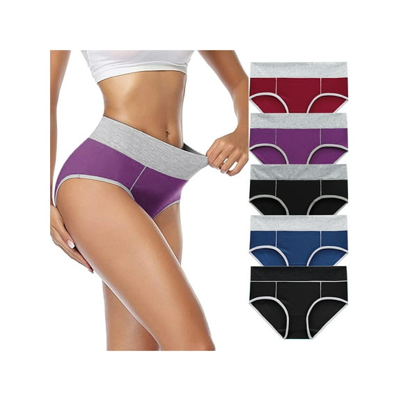 Unique Bargains Women's Plus Size 5 Packs Brief Stretchy Underwear Burgundy, Purple, Black, Blue, Dark Black L