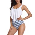 thumbnail image 1 of Trajes de baño tankini de cintura alta para mujer Traje de baño estampado con volantes Conjunto de pantalones cortos sin mangas para nadar Blanco XL, 1 of 6