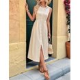 thumbnail image 4 of Women'S Crew Neck Solid Color Sleeveless Button Down Boho Dress Beige XL, 4 of 9