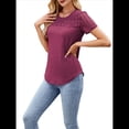 thumbnail image 3 of Camisetas de Corta para Mujer, Blusas Informales de Moda para Verano y . Conjuntos de Vacaciones Modernos. Rojo Carmesí XL, 3 of 10