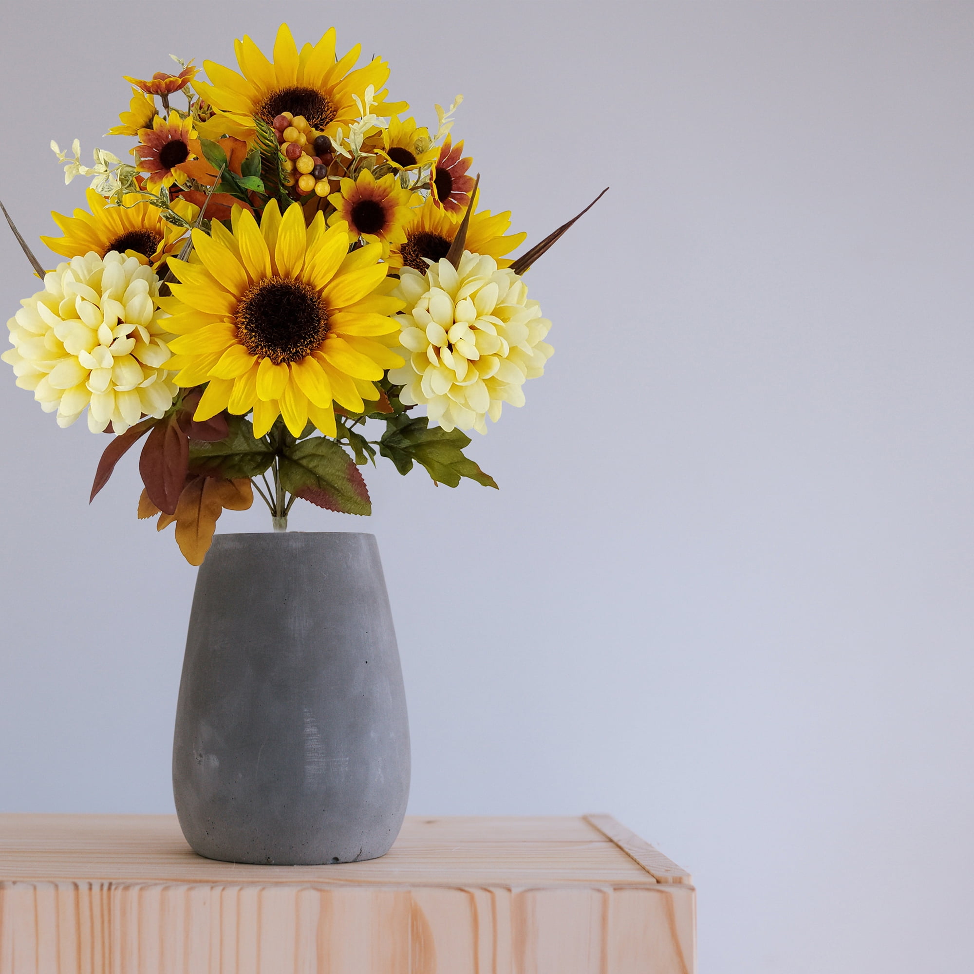 Mainstays 18in Indoor Artificial Floral Bouquet, Yellow Sunflower and Cream Mum.
