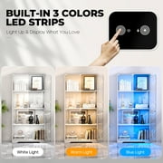 MIIFUNY 65 Glass Display Cabinet with LED Lights, 4 Tier Curio Storage Cabinet, White