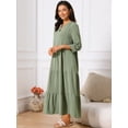 thumbnail image 2 of DARING DIVA 3/4 Sleeve V Neck Tiered Loose Fit Maxi Dress S Army Green, 2 of 6