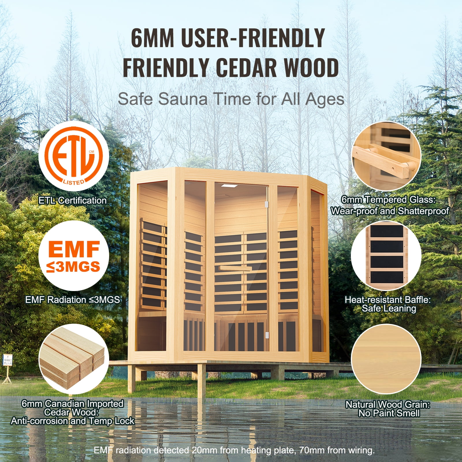 KFFKFF Infrared Sauna for Home, Accommodates 3-4 People, Crafted from Hemlock Wood with Low EMF, Features Tempered Glass Door, Bluetooth Speakers & Color Therapy Lighting, 2470W for Indoor Use