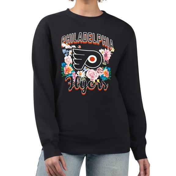 Women's G-III 4Her by Carl Banks Black Philadelphia Flyers Flower Logo Pullover Sweatshirt