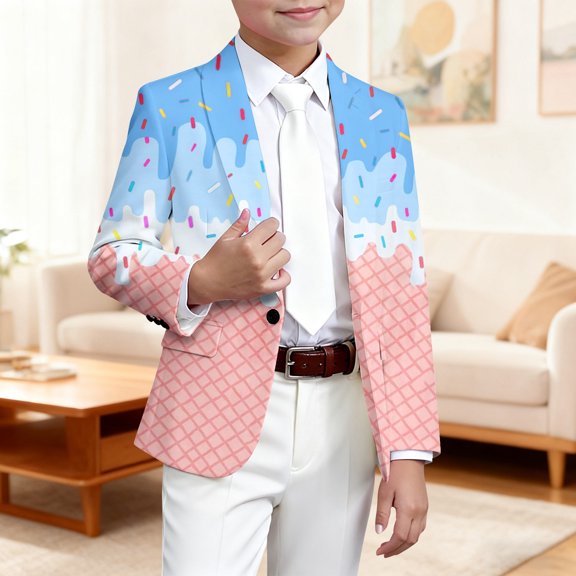 JIAYUE Boys Girls Carnival Party Jackets Outerwear Icecream Print Long Sleeve Collared Button Funny Windbreaker For Toddler Birthday Coat
