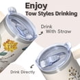 thumbnail image 4 of Floral Insulated Travel Mug 20oz for Her - Stainless Steel Tumbler with Handle, Straw Included, Leak-Proof Lid, Coffee Cup Gift, 4 of 5