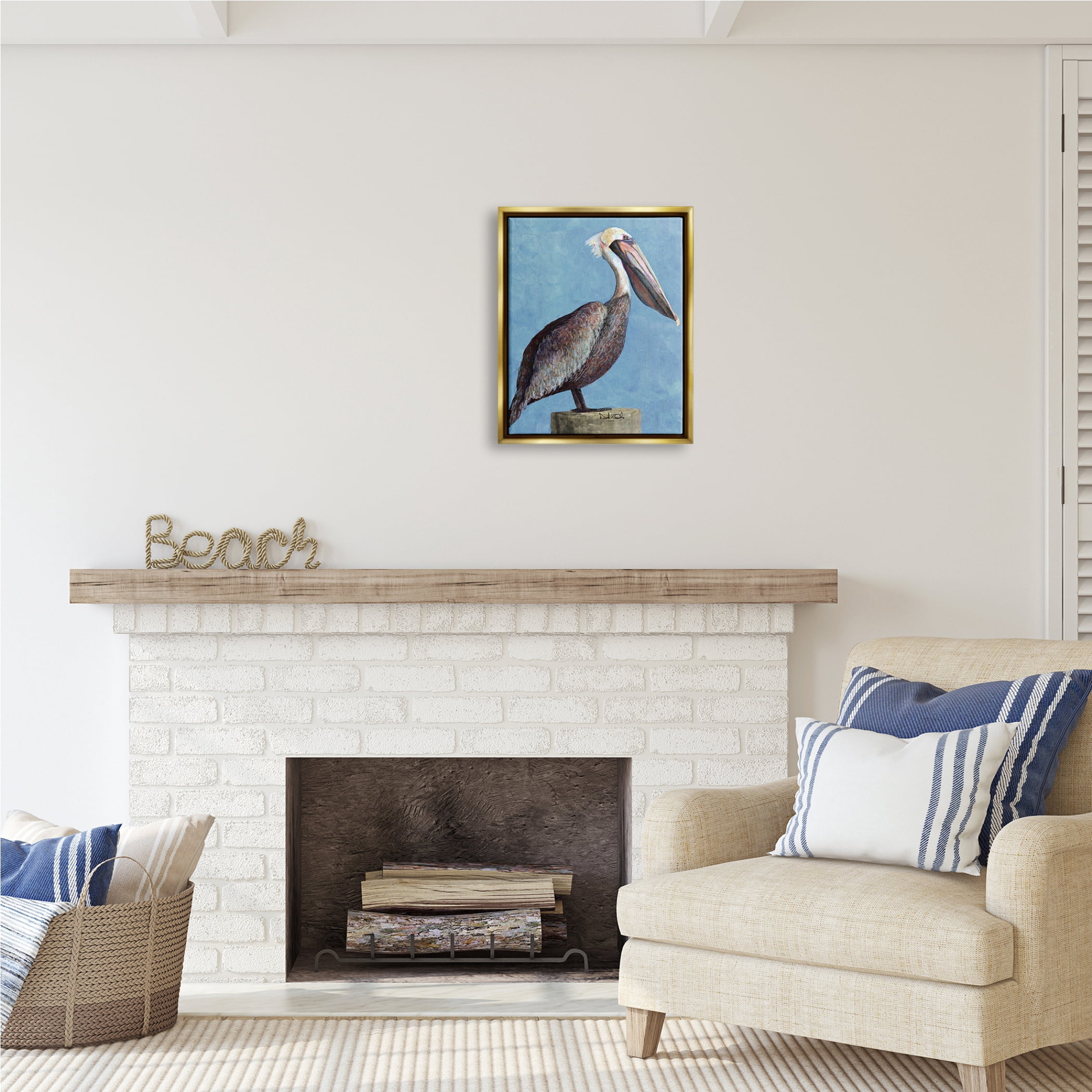 Stupell Industries Blue Pelican Portrait Animals & Insects Painting Gold Floater Framed Art Print Wall Art, 17 x 21
