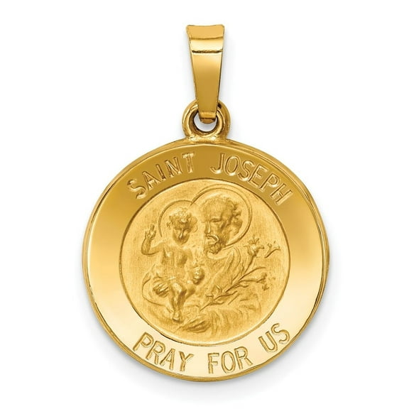 Auriga Fine Jewelry 14K Yellow Gold Polished and Satin St. Joseph Medal Pendant for Women (L-21.75mm, W-15mm)