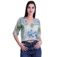thumbnail image 1 of Moomaya Womens Printed Cotton V-neck Crop Top Elbow Sleeve Summer Clothing Boho Blouse, 1 of 7