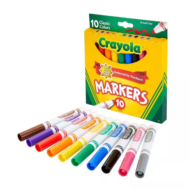 Crayola Broad Line Markers, 10 Classic Colors, Solar Power Made