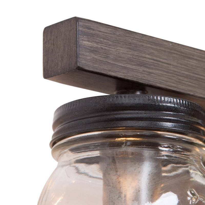 LNC 3-Light Black Geometric Clear Mason Jar Glass Modern Bathroom Vanity Light