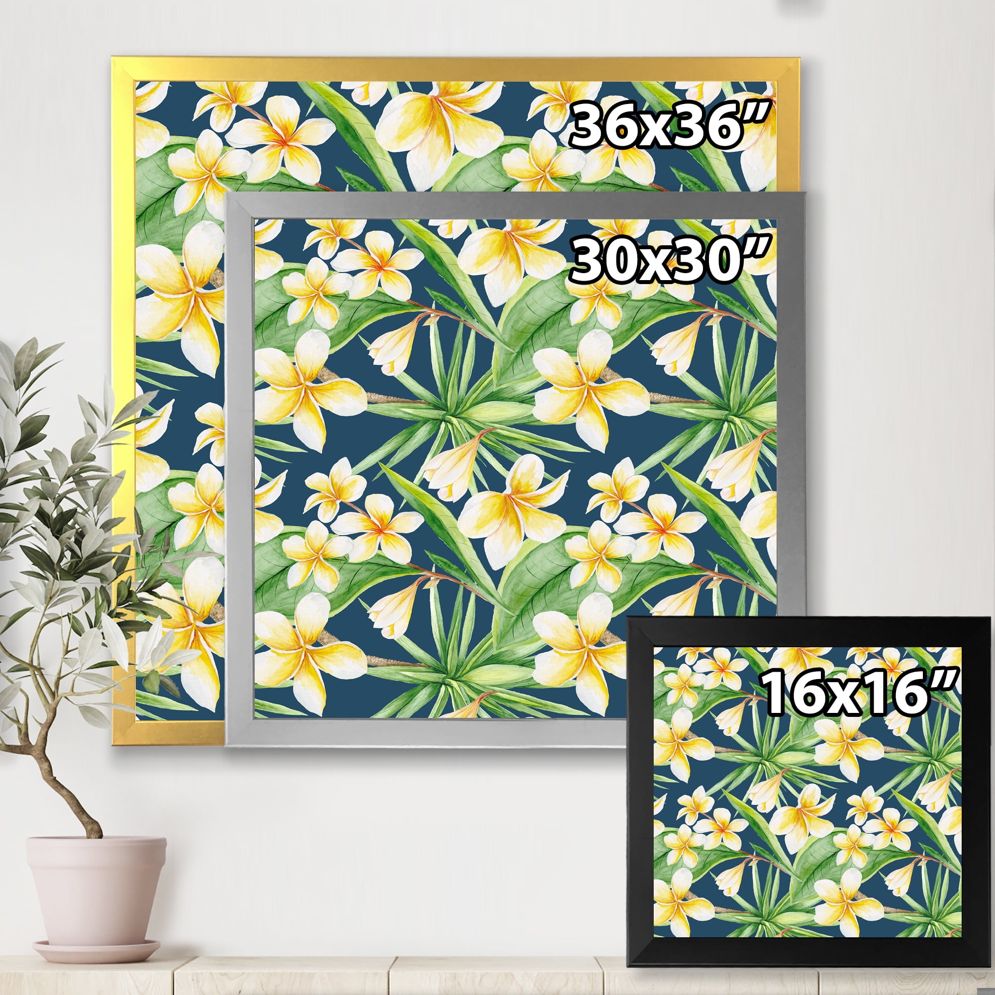 Designart 'Yellow Flowers and Tropical Foliage VIII' Modern Framed Art Print