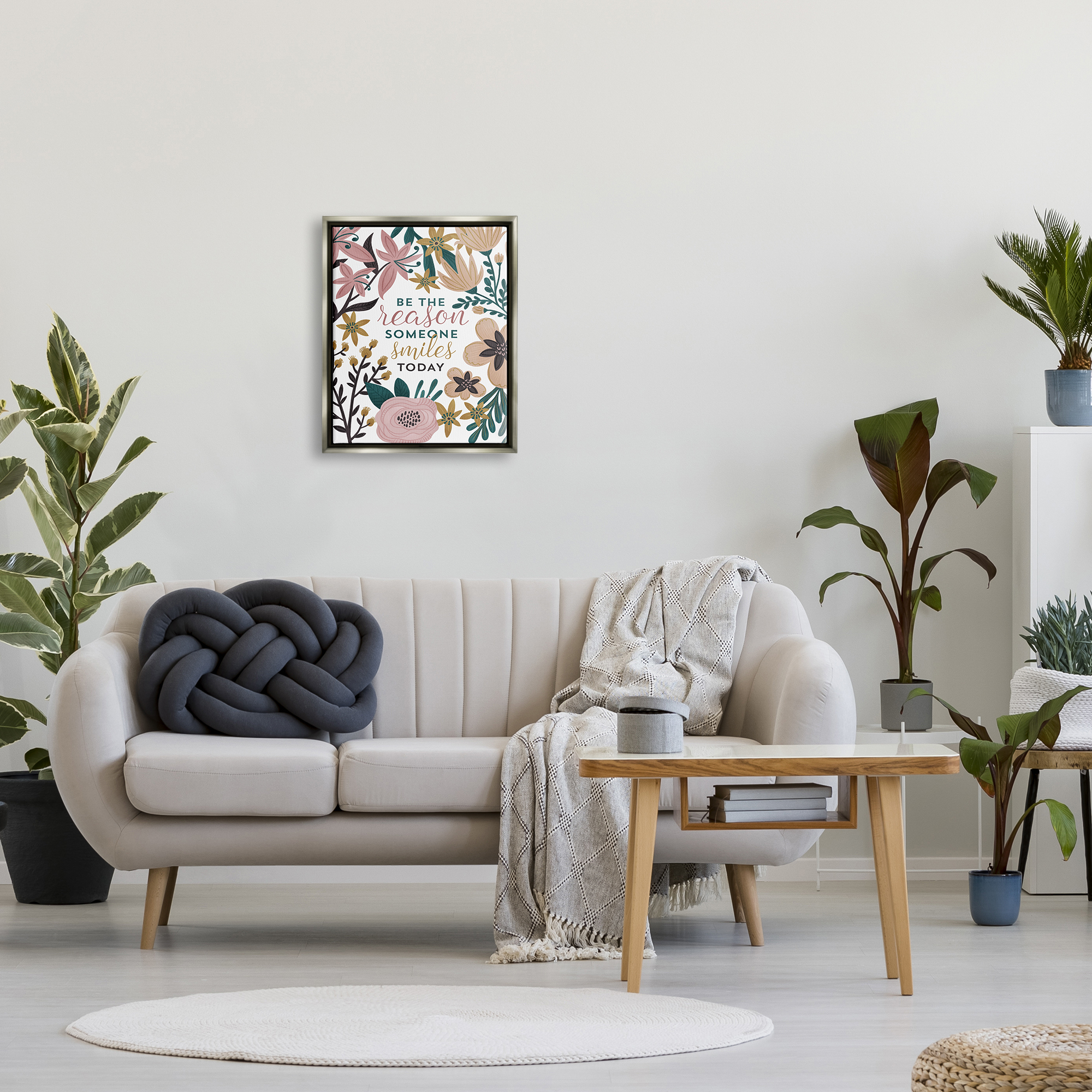 Stupell Industries Be the Reason Phrase Botanical & Floral Painting Gray Floater Framed Art Print Wall Art, 17 x 21