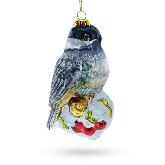 Falcon on Snowy Branch Glass Christmas Ornament