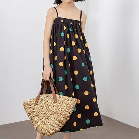 

PEASKJP Dresses for Girls Children Girls Chiffon Boho Ruffled Floral Printed Princess A-Line Dress Black 7-8Years