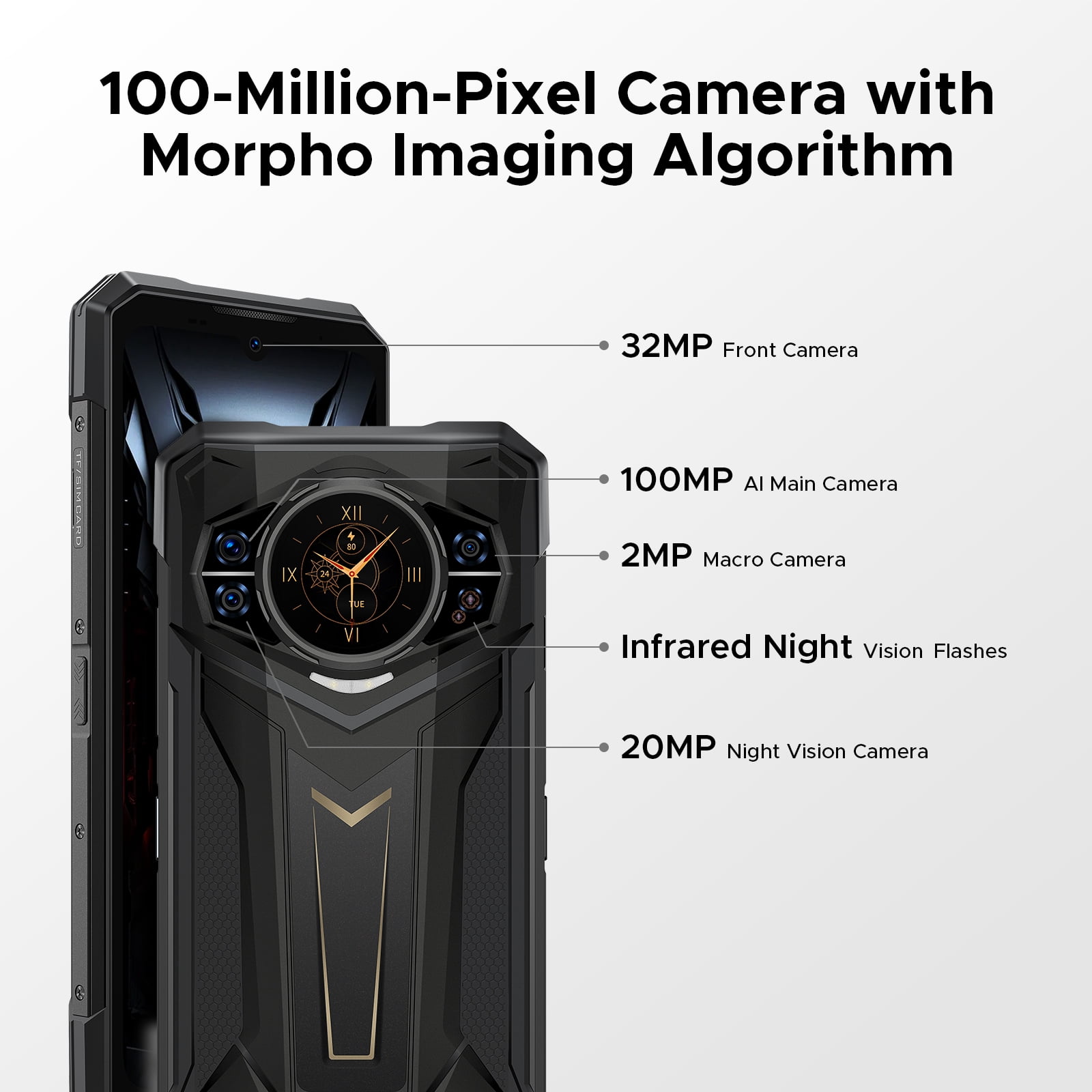 DOOGEE S200 Plus 6.72" 120Hz Rugged Smartphone 5G Unlocked, 32GB+512GB Rugged Phone with 1.32" Rear Screen, 10100mAh Battery, Android 14, 100MP+20MP Night Vision Camera, NFC, Octa Core, 5G Dual SIM