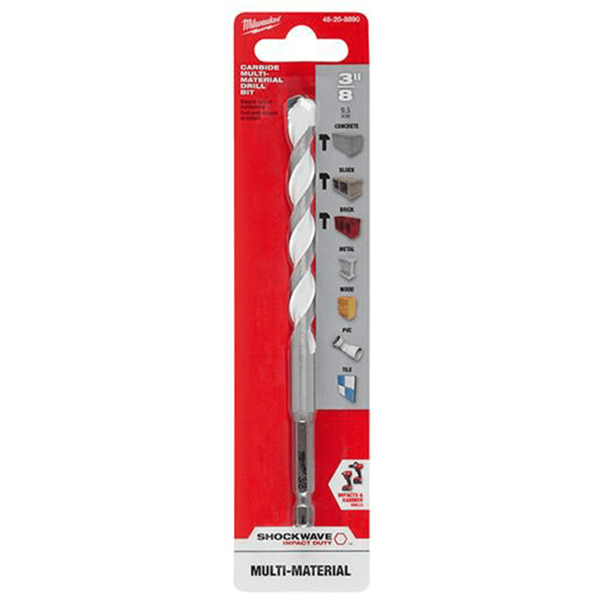 Milwaukee Tool 3/8" x 4" x 6" SHOCKWAVE Impact Duty Carbide Multi-Material Drill Bit