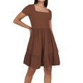 thumbnail image 1 of Vestido informal de playa con cuello cuadrado y pliegues en línea A para mujer - Tejido transpirable, estilo versátil, sandalias/zapatillas deportivas - Tallas S-XL para vacaciones, 1 of 4