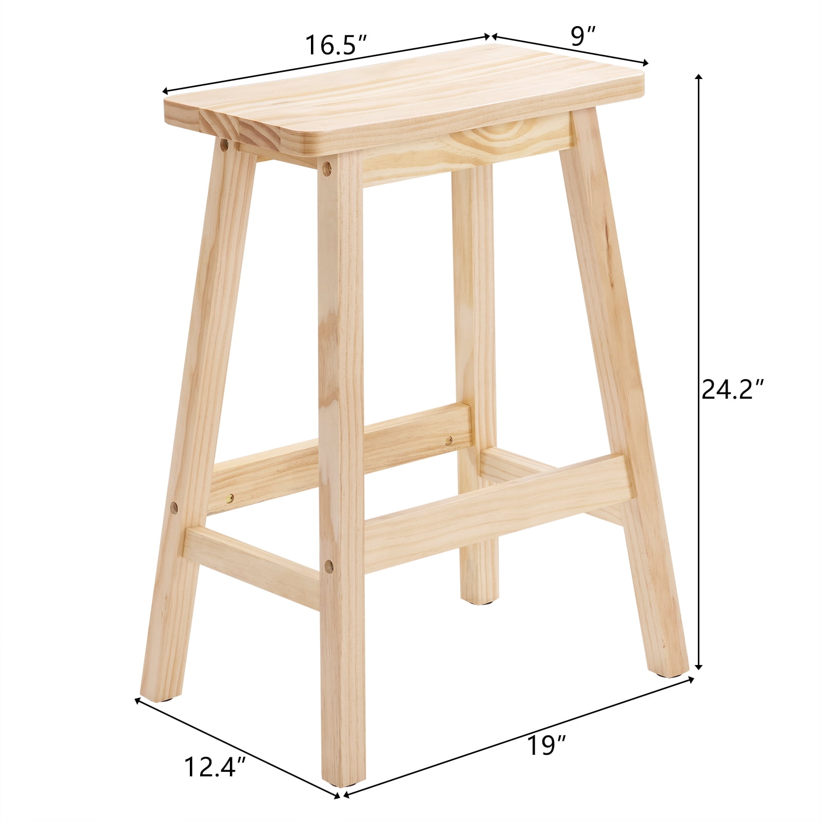 Ktaxon Set of 2 Saddle Seat 24" Bar Stools Wood Dining Room Kitchen Pub Chair,Wood Color