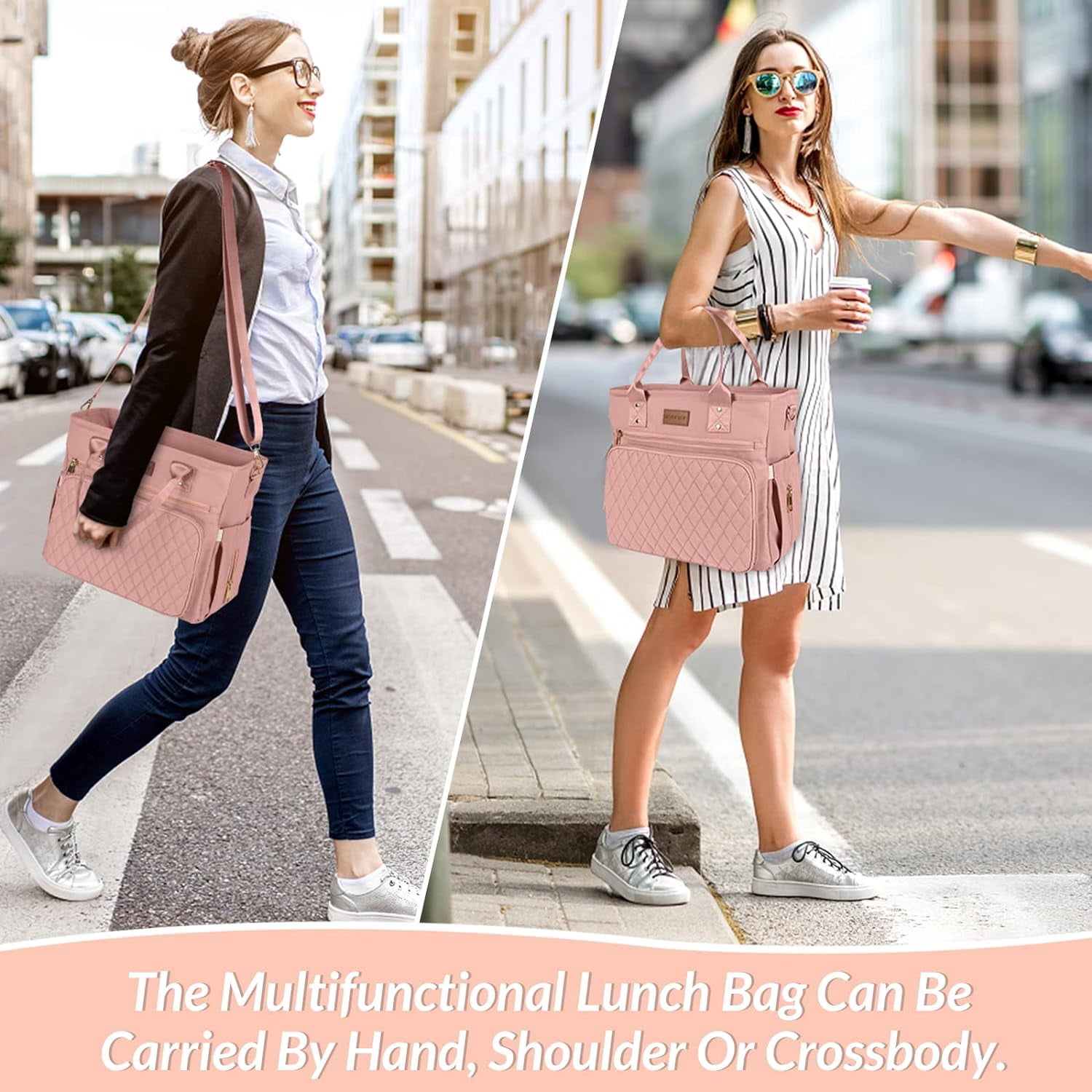 Large Women Lunch Bags for Work Insulated/Insulated Adult Lunch Box for Women/Durable Nylon Thermal Lunch Bag for Women/Leakproof Cooler Lunch Tote Bag with Storage Pocket (Black)