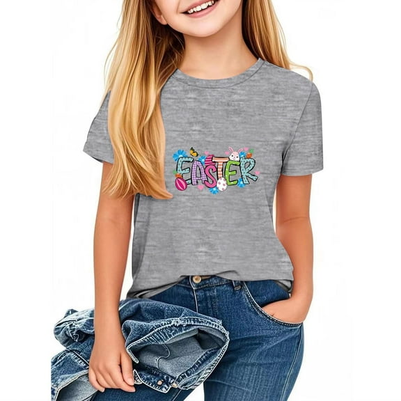 Piuwrlz T-Shirts Tops for Kids Girls Short Sweatshirt Sleeve Gray Size 5 Years