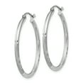 thumbnail image 2 of Sterling Silver Rhodium-plated 2mm Satin & Diamond Cut Hoop Earrings, 2 of 3