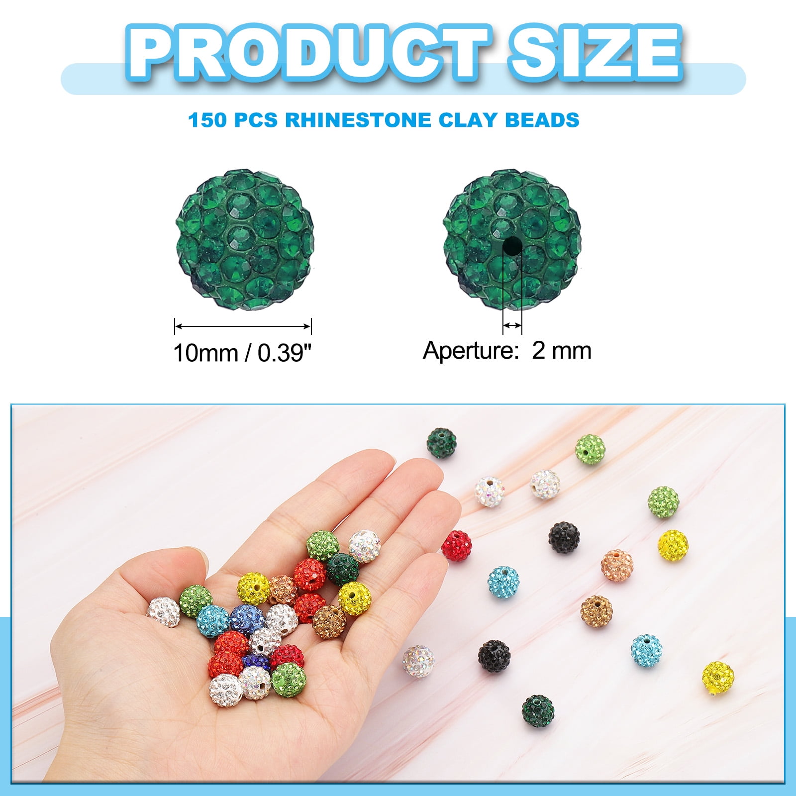 Uxcell Rhinestone Beads, Clay Rhinestone Beads Disco Ball Beads Diamond Spacer Beads Crystal Sparkle Shiny Round 150Pcs Dark Green 10mm