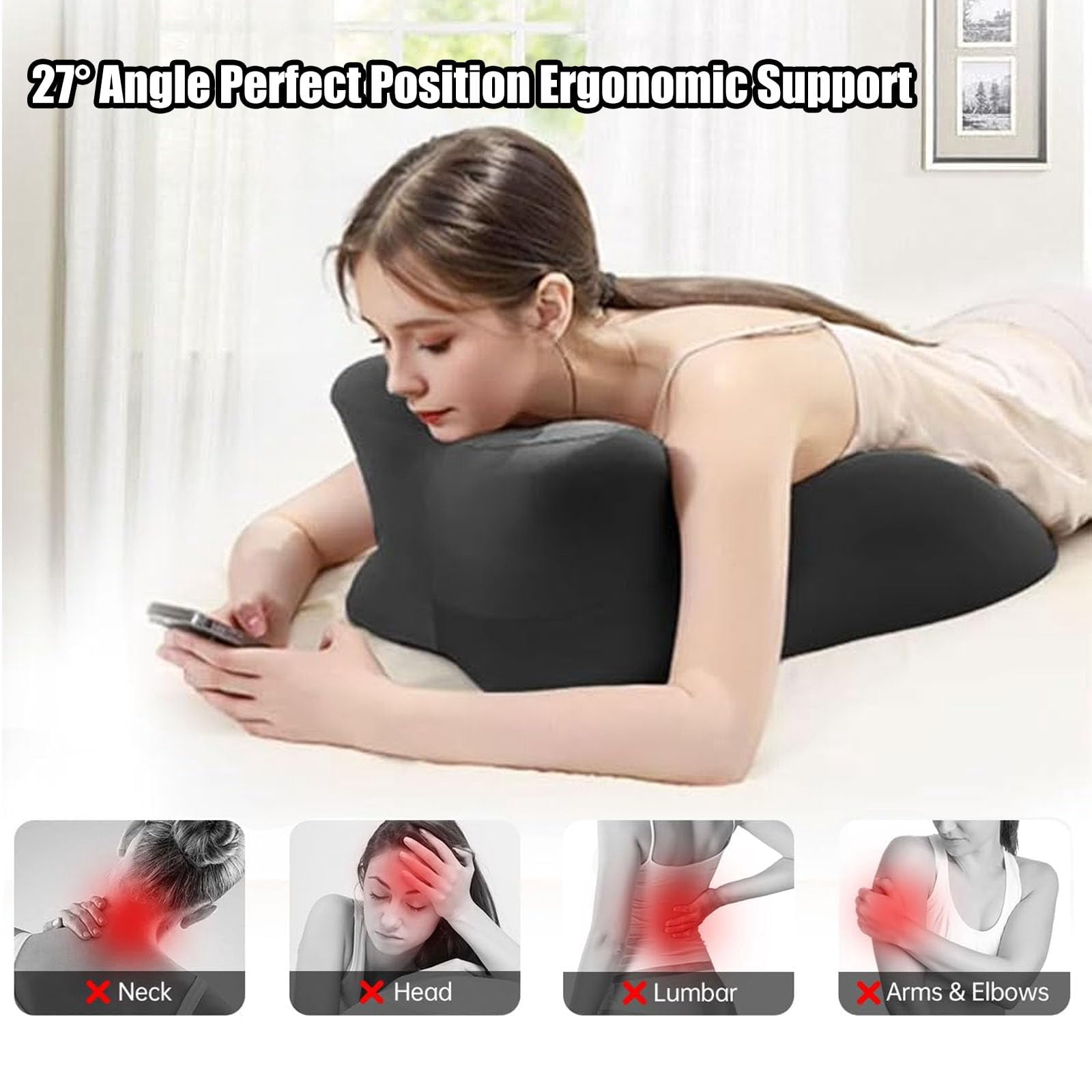 Memory Foam Wedge Pillow, Ergonomic 27-Degree Angle Support for Back, Neck & Legs, Multi-Use Lounger Cushion for Reading, Sleeping, Reclining – Removable Washable Cover