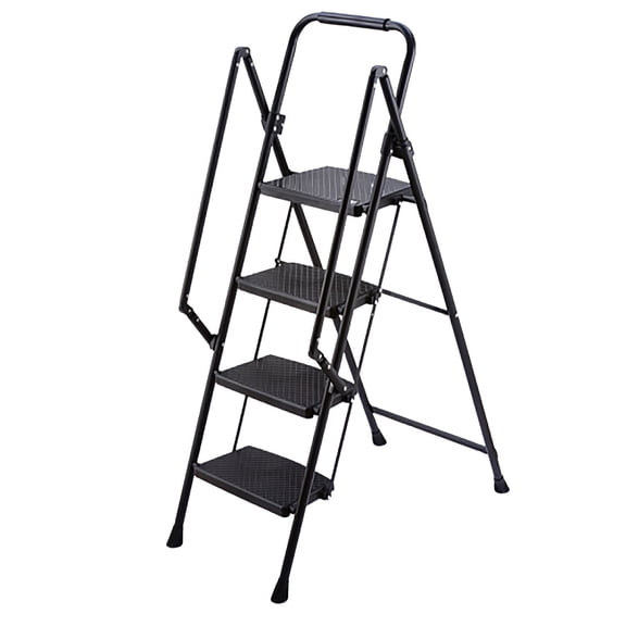 Three-step ladder, light folding four-step stool, wide anti-skid pedal and safety handle, strong steel ladder, multi-purpose ladder, applicable to family, kitchen, office elevator