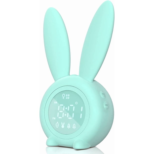 Bunny Reloj Despertador para Niños Reloj Despertador Digital con Iluminación Ambiental Regulable, Lindo Diseño de Conejo, 5 Tonos de Tono, Recargable, Perfecto para Dormitorios Infantiles y Decoración