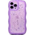 thumbnail image 1 of Funda Qokey para iPhone 12 Pro de 6.1 pulgadas con diseño de ondas rizadas, transparente, con purpurina y estrellas brillantes, bonita, transparente, protección total, suave TPU a prueba de golpes,, 1 of 8
