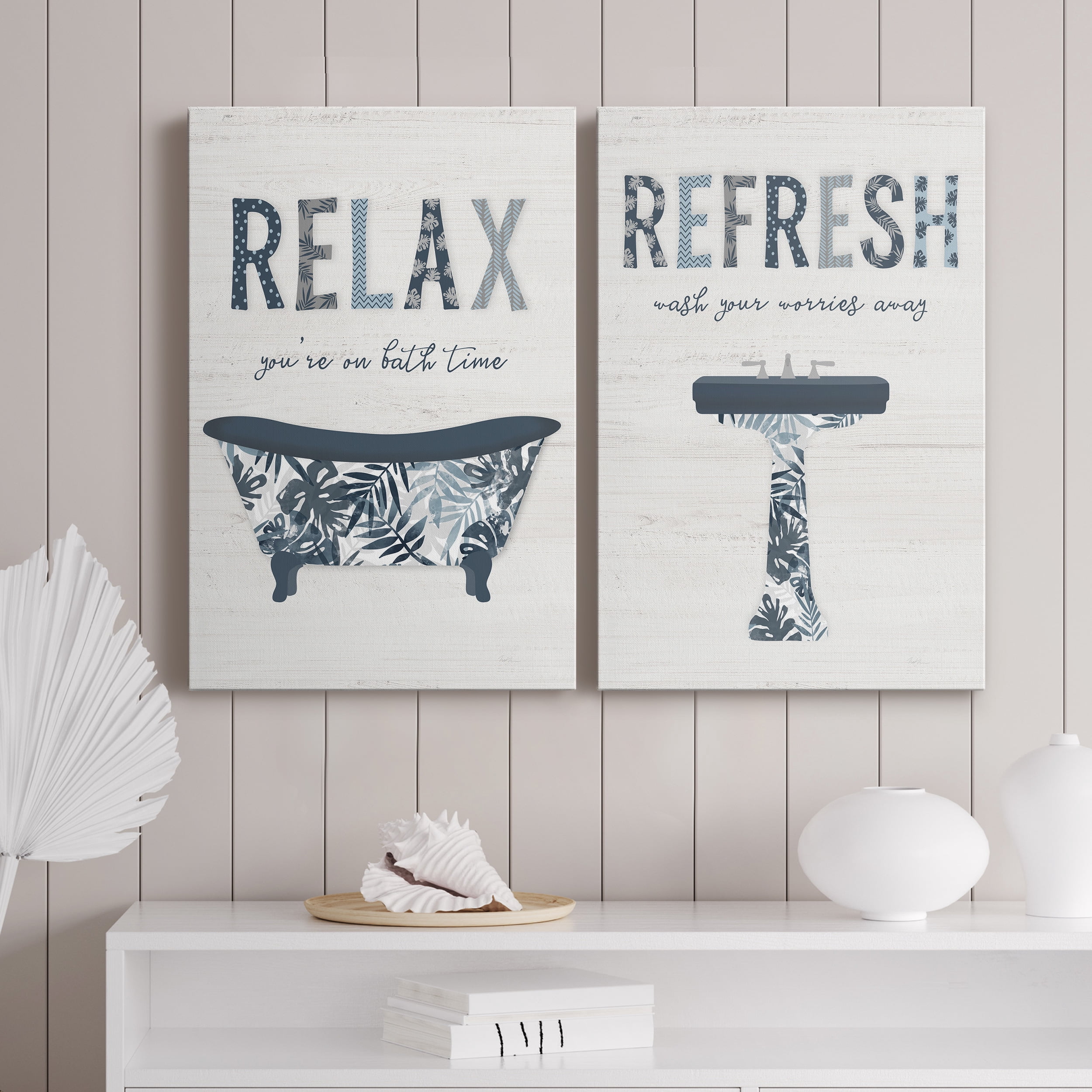 Palm Bath I Premium Gallery Wrapped Canvas - Ready to Hang - Set of 2 - 24 x 36 Each