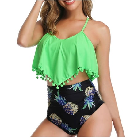

VKEKIEO Two-Piece Sets Swimsuit Sport Bra Style Padded Green M
