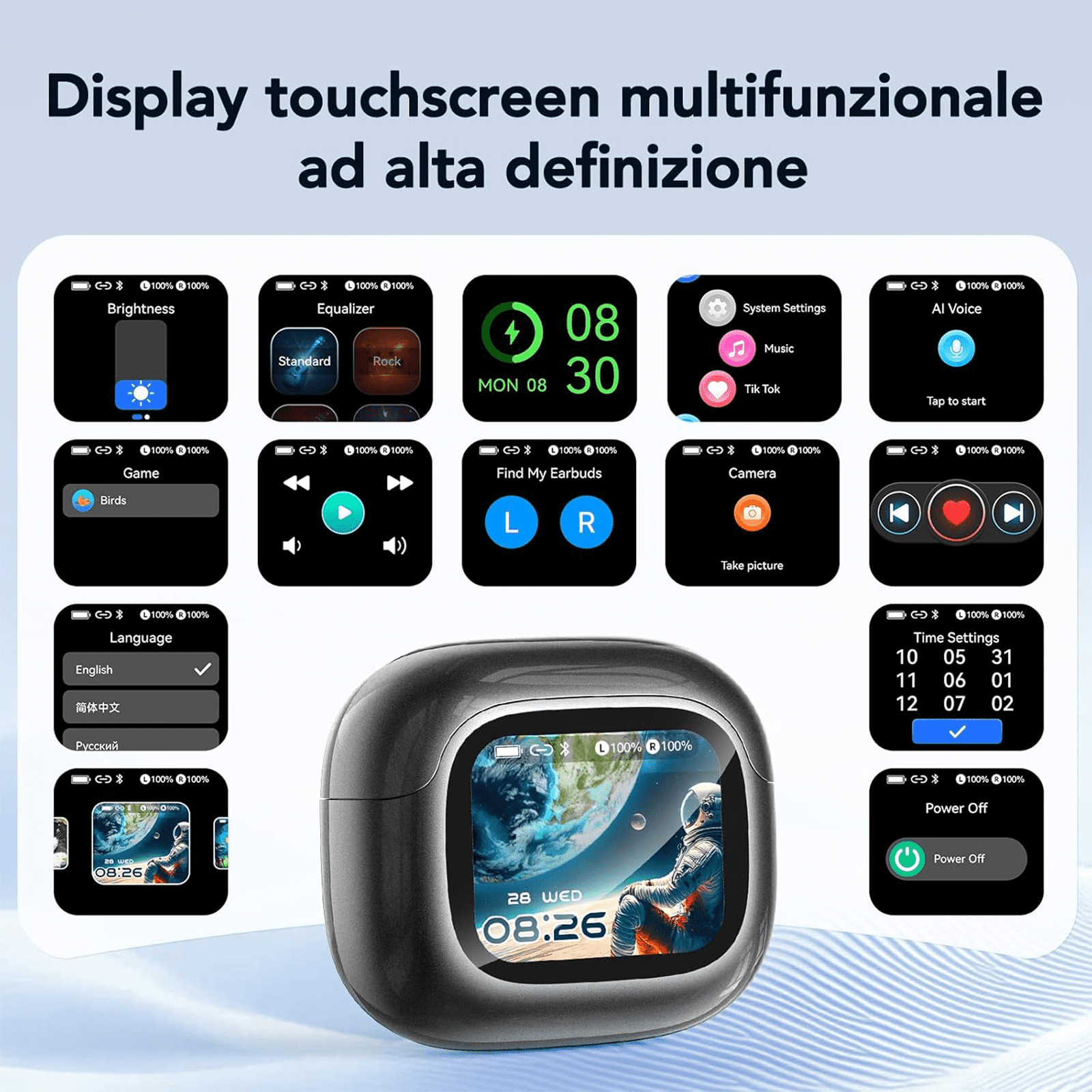 HTC NE32 AI Translation Headphones 130 Languages with App Instant Translator Headphones, Bluetooth 6.0 Headphones with LCD Screen