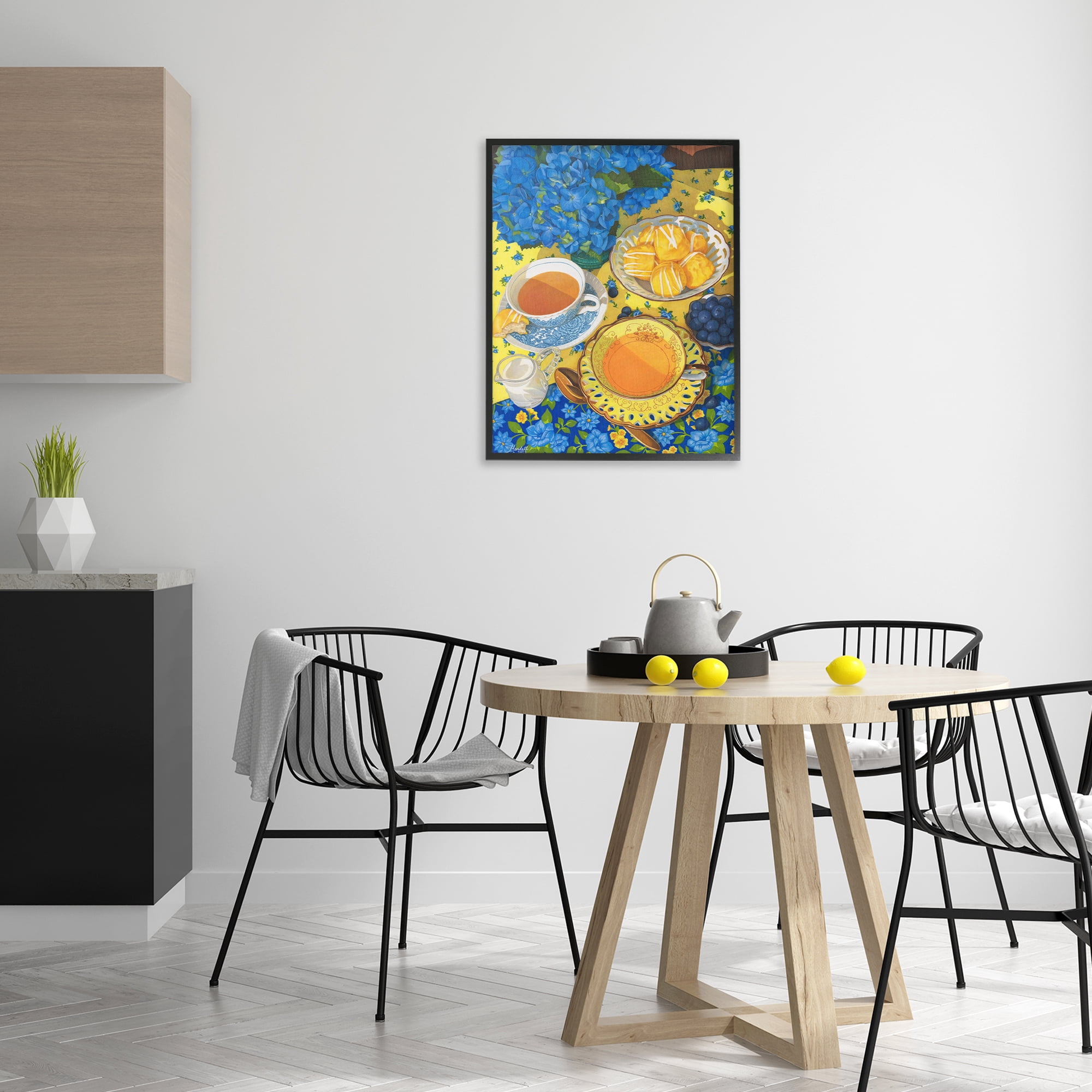 Stupell Industries Blue & Yellow Tea Party Food & Beverage Painting Black Framed Art Print Wall Art, 24 x 30