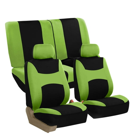 FH Group Light & Breezy Seat Covers for Auto, 2 Headrests Full Auto Seat Covers Set, Green and Black