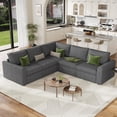 thumbnail image 3 of Sectional Sleeper Sofa with Pull Out Bed, Corduroy Modular Sectional Sofa L Shaped 5 Seat Couch with Pull Out Couch and Storage Seat, Convertible Sectional Couches for Living Room, 3 of 8