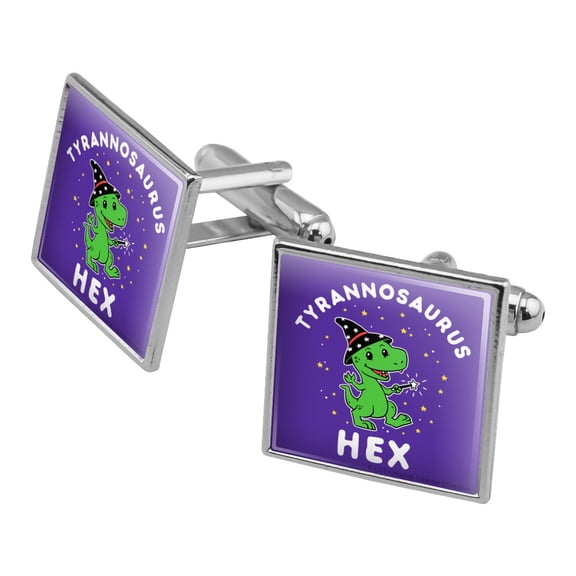 Tyrannosaurus Hex T-Rex Wizard Witch Funny Humor Square Cufflink Set - Silver or Gold