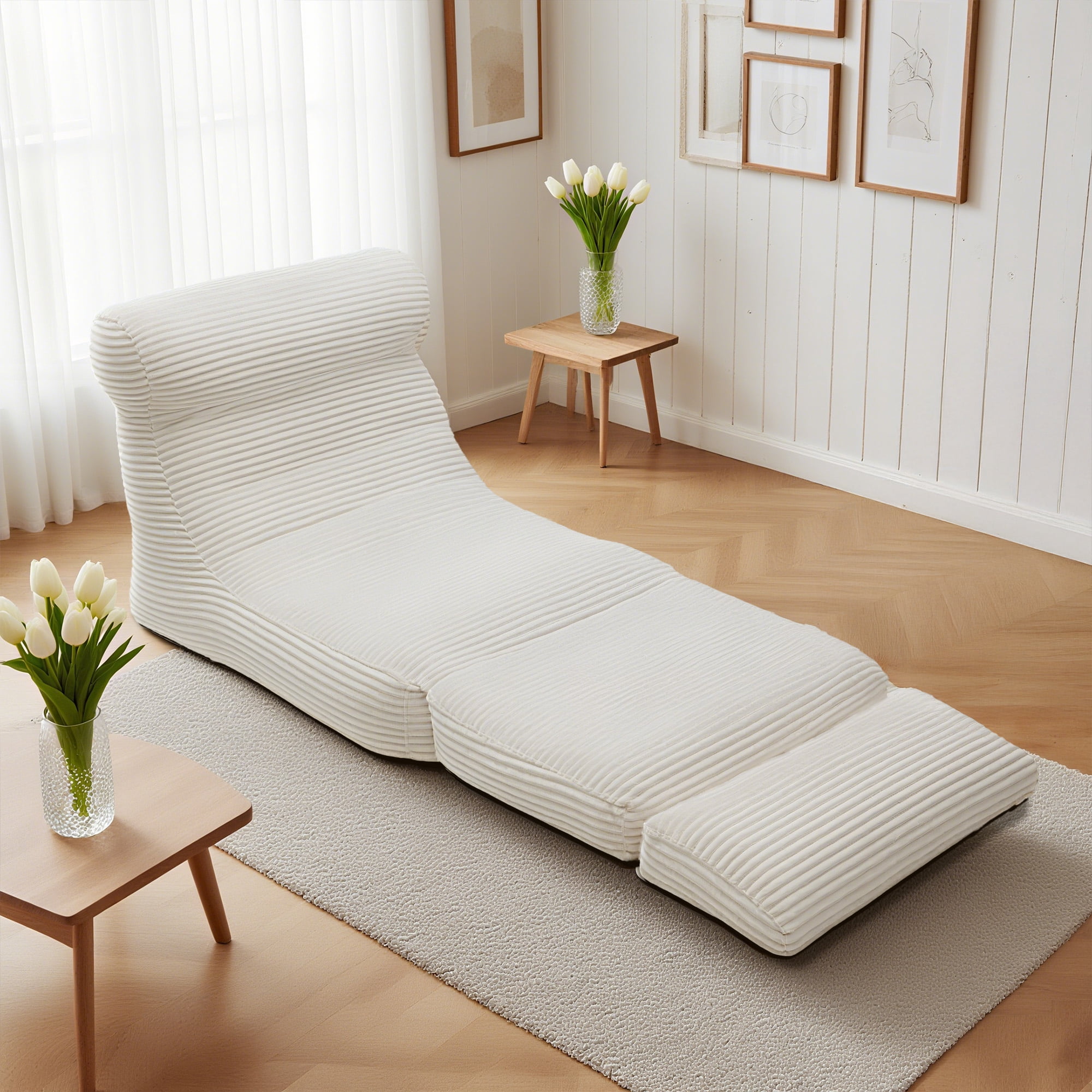CONCETTA 3 in 1 Folding Sofa, Convertible Portable Single Bed with Back Support for Living Room Bedroom Lounge, White