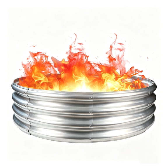 4x4x1FT Diameter Camp Fire Ring Pit, Large Round Galvanized Steel Fire Pit, Heavy Duty Steel Fire Pit Silver for Backyard, Camping, Bonfire