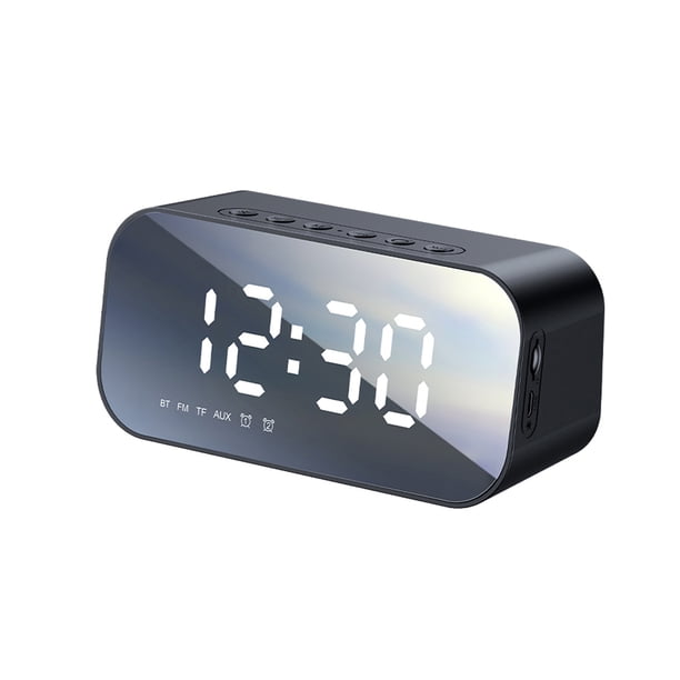 Altavoz inalámbrico portátil BT espejo decoración de mesa reloj electrónico pantalla LED temperatura Radio FM Subwoofer