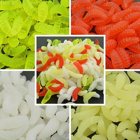 Opvise 200 Pcs Artificial Fishing Lure Faux Maggot Grub Soft Worms Mixed Color Fish Bait