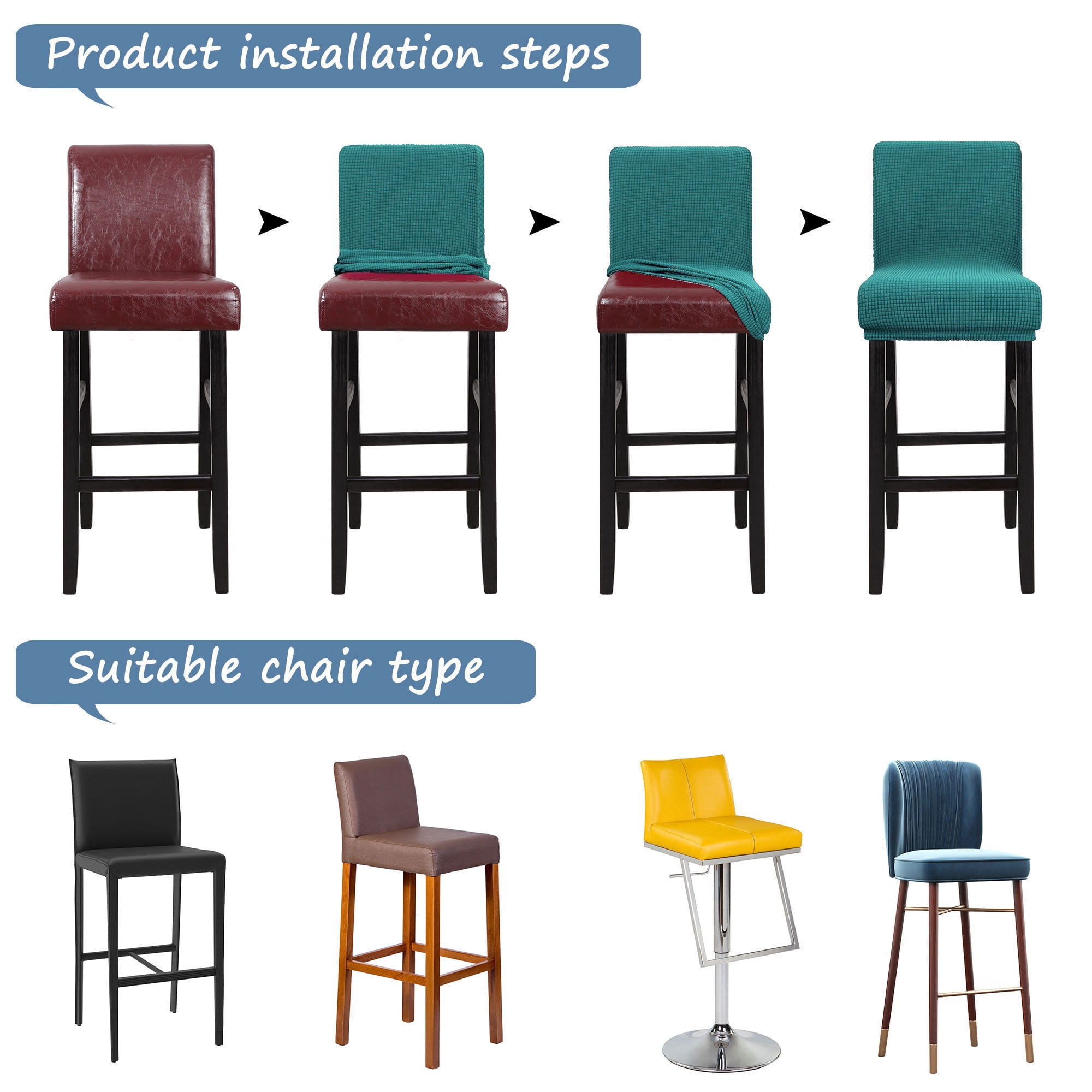 Unique Bargains Polyester Stretch Bar Stool Covers Elastic Band Mid Back Chair Slipcover Teal 2 Pcs