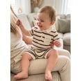 thumbnail image 5 of BemeyourBBs Newborn Baby Boy Summer Clothes Outfit Striped Waffled Knit Romper Cute Short Sleeve Collared Button-up Chest Pocket Jumpsuit Bodysuit 0 3 6 9 12 18 Months, 5 of 9