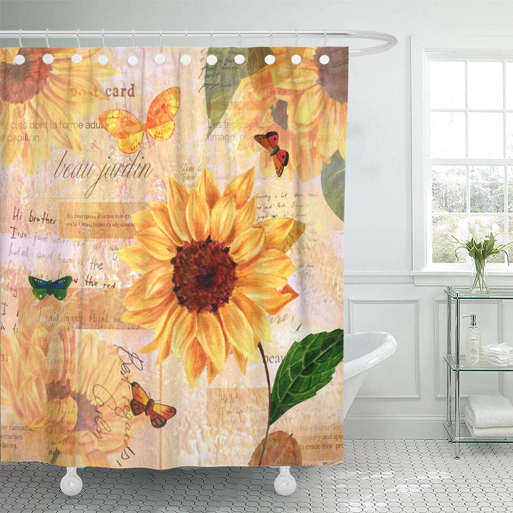 CYNLON Vintage Hand Watercolor Sunflowers and Butterflies on Toned